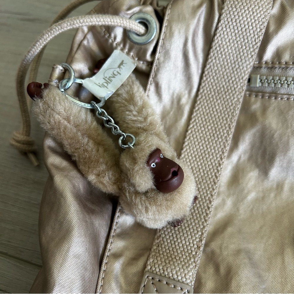 Kipling Metallic Gold Drawstring Backpack With Mo… - image 3